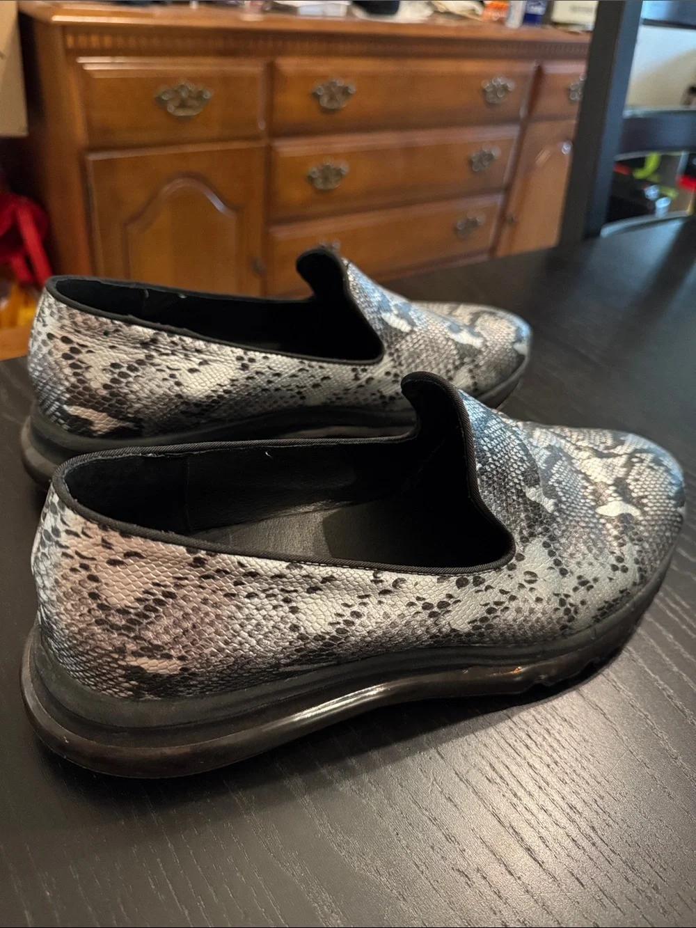 Steve Madden Men's Slip-On Snake Print Loafers - Black & White